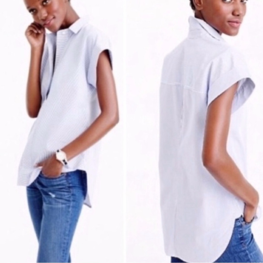 J. Crew Blue Cap Sleeve Button Down Blouse